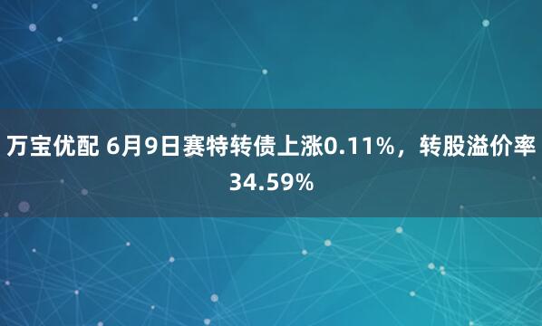 万宝优配 6月9日赛特转债上涨0.11%，转股溢价率34.59%